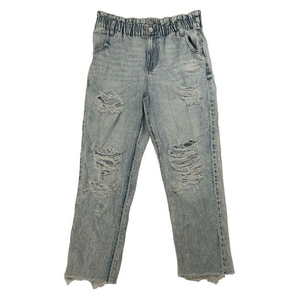 SO Juniors Distressed High Rise Mom Jean Denim 5/27W Paper Bag Waist Light Wash - Picture 1 of 11